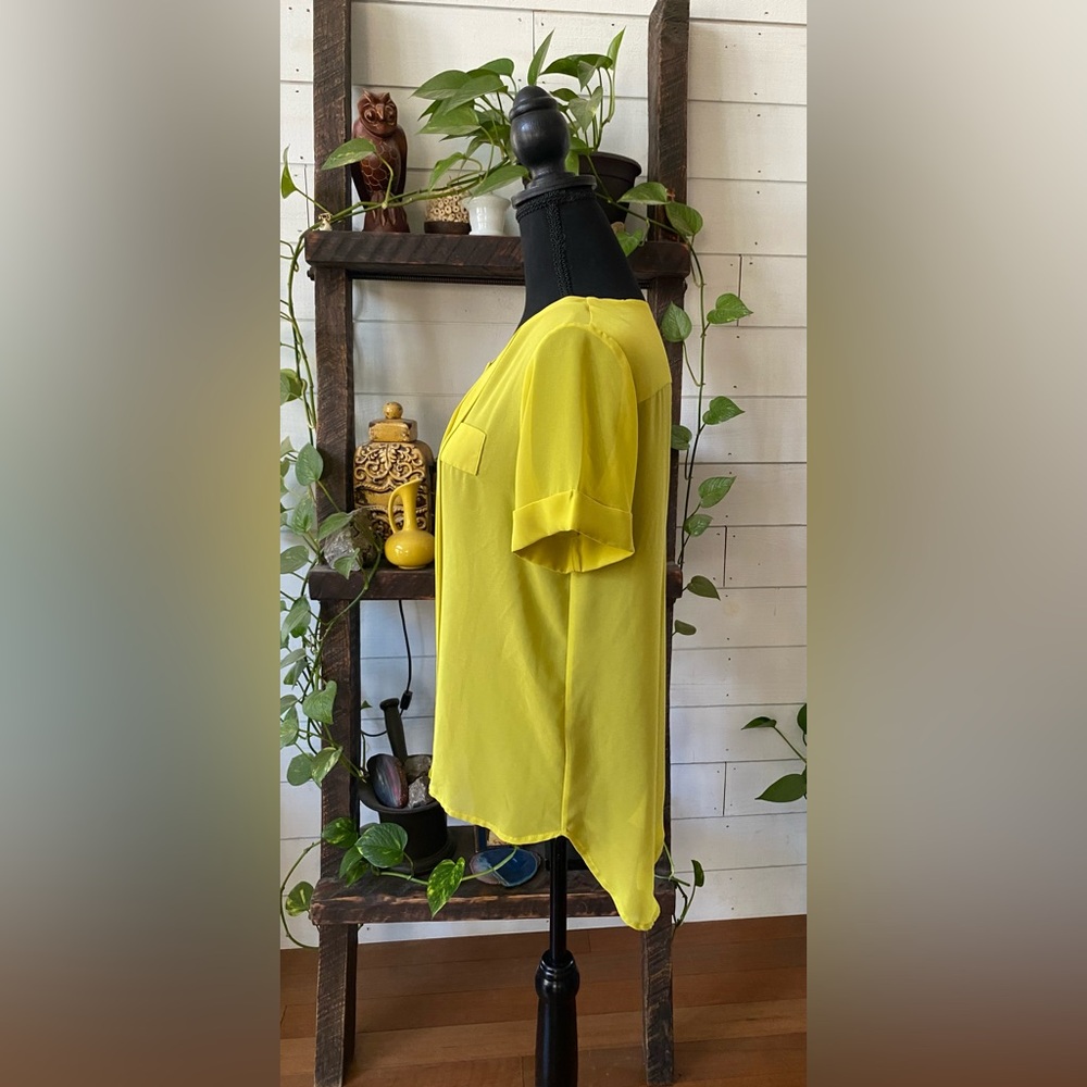 W118 by Walter Baker: Yellow Pleated Relaxed Blouse with Cuff Sleeves - Picture 4 of 17
